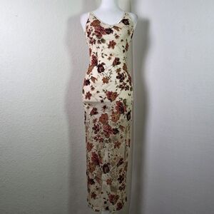 Floral Maxi Dress - Cream and Brown